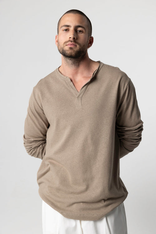 Tunisien Coffee Latte Manches Longues en Coton / Lin - MAJESTIC FILATURES