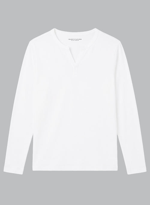 Camisa tunecina de manga larga en algodón/lino en color blanco - MAJESTIC FILATURES