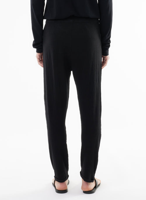 Pantalon Noir en Lin / Elasthanne - MAJESTIC FILATURES