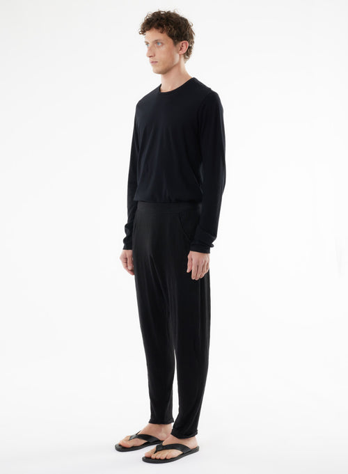 Pantalon Noir en Lin / Elasthanne - MAJESTIC FILATURES