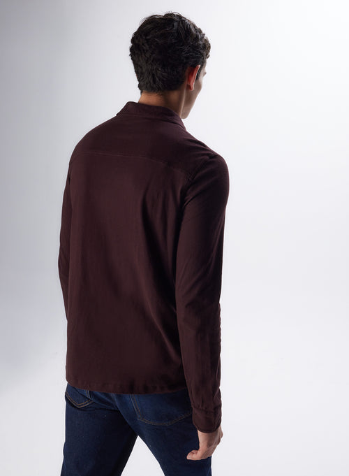 Chemise Aubergine Manches Longues en Coton et Cachemire - MAJESTIC FILATURES