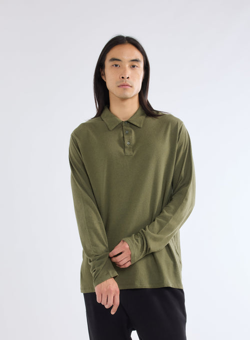 Green Long Sleeve Polo Shirt - MAJESTIC FILATURES