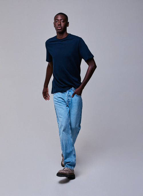 T-shirt marino con cuello redondo y mangas cortas - MAJESTIC FILATURES