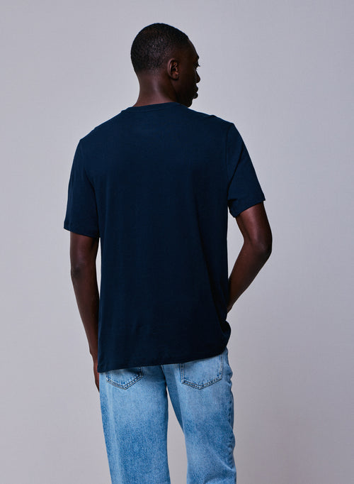 T-shirt marino con cuello redondo y mangas cortas - MAJESTIC FILATURES