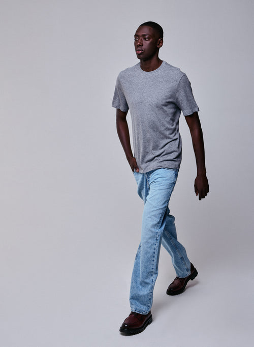 Graues Kurzarm-T-Shirt mit Rundhalsausschnitt aus Baumwolle / Kaschmir - MAJESTIC FILATURES