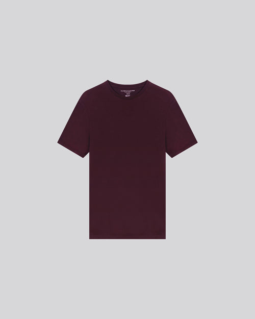 T-shirt Aubergine Col Rond Manches Courtes en Coton et Cachemire - MAJESTIC FILATURES