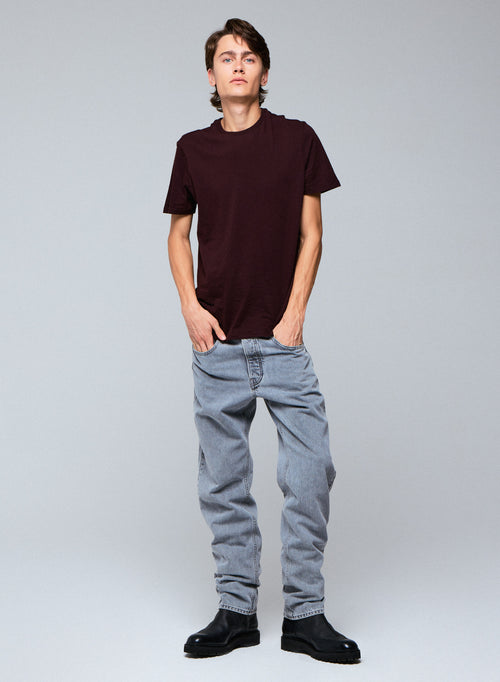 T-shirt Aubergine Col Rond Manches Courtes en Coton et Cachemire - MAJESTIC FILATURES