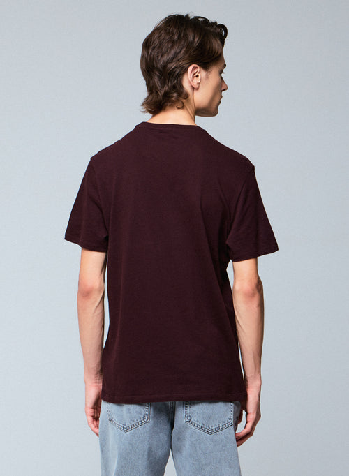 T-shirt Aubergine Col Rond Manches Courtes en Coton et Cachemire - MAJESTIC FILATURES