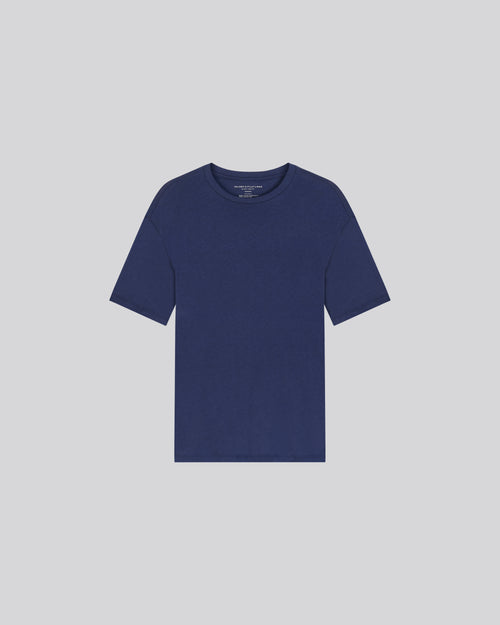 T-shirt Bleu Col Rond Manches Courtes en Coton / Cachemire - MAJESTIC FILATURES