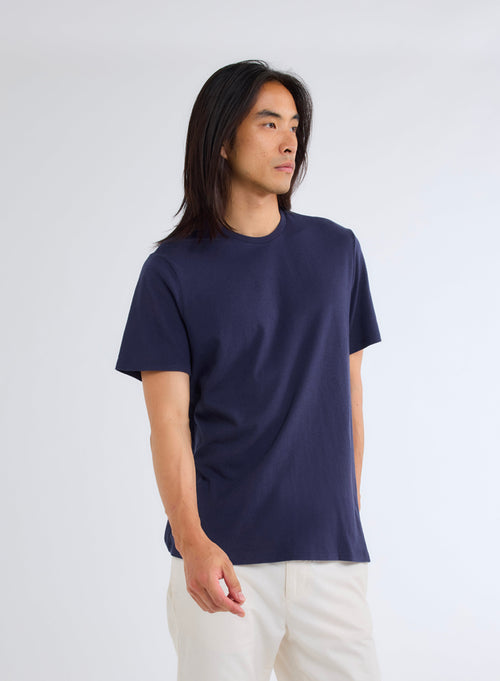 Camiseta azul de manga corta y cuello redondo - MAJESTIC FILATURES