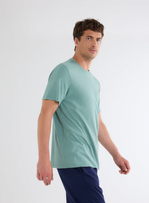 Green Round Neck Short Sleeve T-shirt - MAJESTIC FILATURES