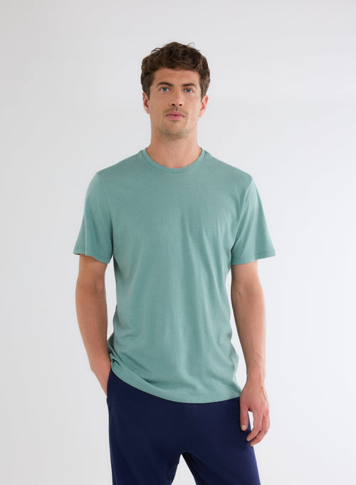 Green Round Neck Short Sleeve T-shirt - MAJESTIC FILATURES