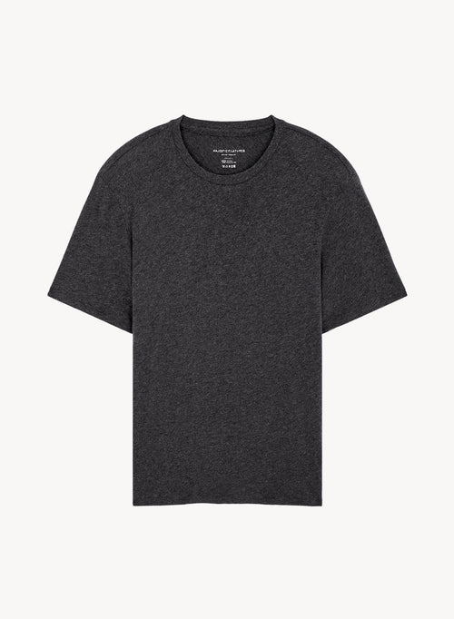 Anthrazit-gesprenkeltes Rundhals-Kurzarm-T-Shirt aus Baumwolle / Kaschmir - MAJESTIC FILATURES