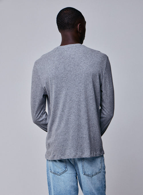 Grey Round Neck Long Sleeve T-shirt in Cotton / Cashmere - MAJESTIC FILATURES
