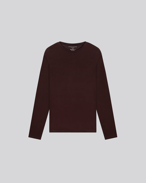 T-shirt Aubergine Col Rond Manches Longues en Coton et Cachemire - MAJESTIC FILATURES