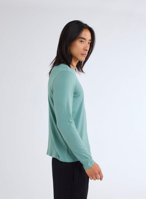 Camiseta verde de manga larga y cuello redondo - MAJESTIC FILATURES