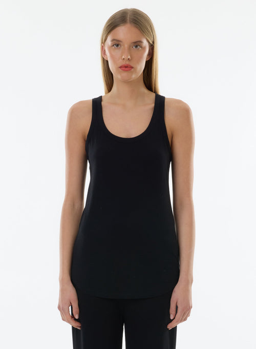 Camiseta de tirantes negra con cuello en U - MAJESTIC FILATURES