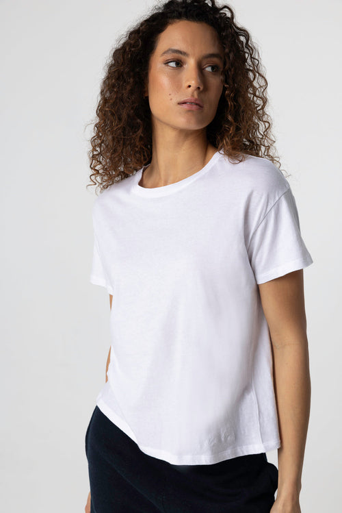 T-shirt Blanc Col Rond Manches Courtes en Coton organique - MAJESTIC FILATURES