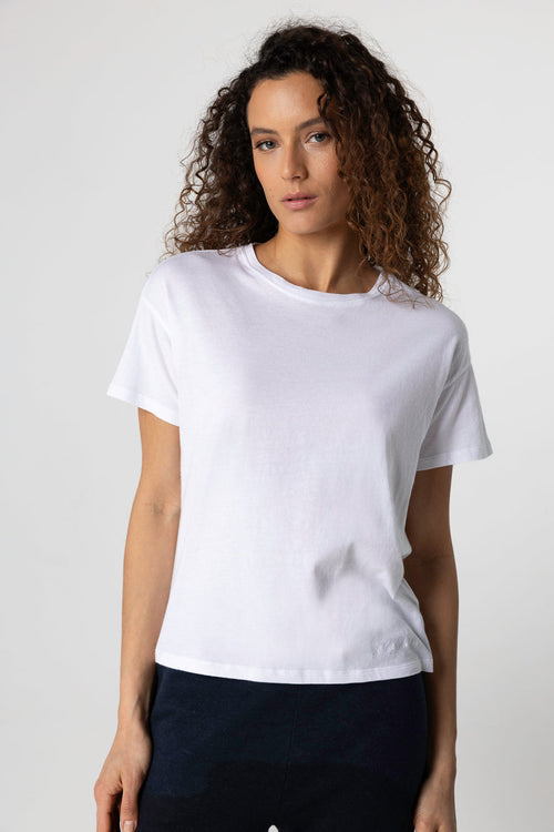 T-shirt Blanc Col Rond Manches Courtes en Coton organique - MAJESTIC FILATURES