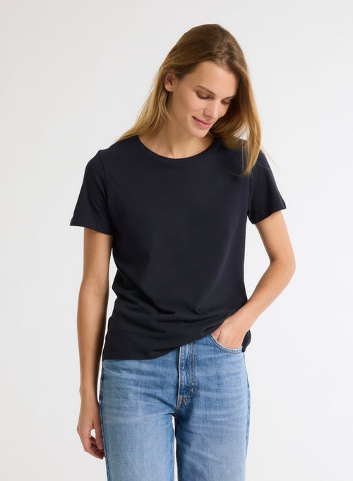 Navy blue Polly Round Neck Short Sleeve T-shirt in Organic Cotton