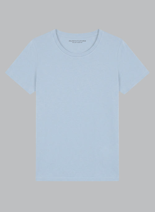 T-shirt Bleu Calanques Col Rond Manches Courtes en Coton organique - MAJESTIC FILATURES