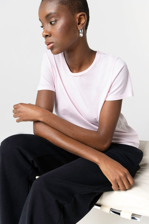 T-shirt Rose Col Rond Manches Courtes en Coton organique - MAJESTIC FILATURES