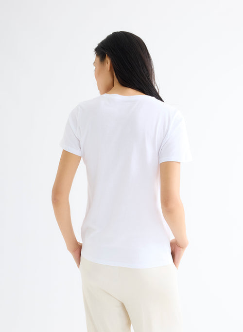 T-shirt Blanc Patty col V manches courtes en Coton - MAJESTIC FILATURES