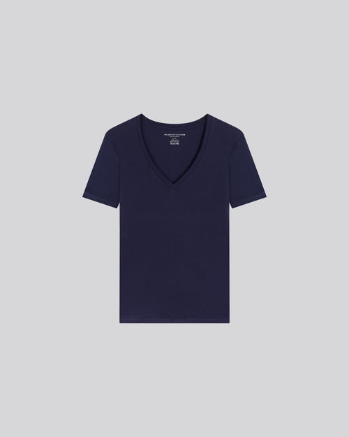 Patty T-Shirt V-Ausschnitt kurze Ärmel aus Silk Touch Baumwolle - MAJESTIC FILATURES