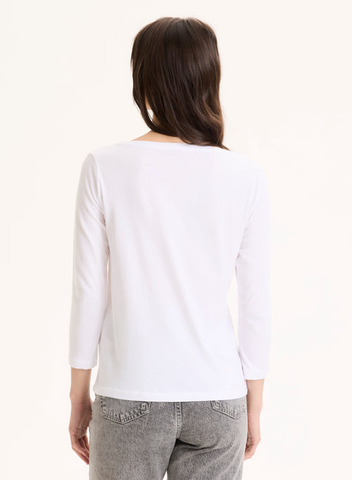 T-Shirt Weiß 3/4 Ärmel U-Boot-Ausschnitt aus Bio-Baumwolle - MAJESTIC FILATURES