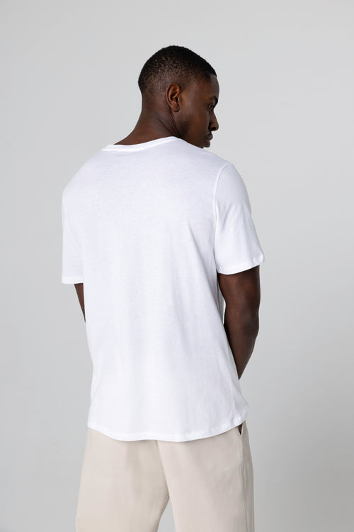 Camiseta Patrice Blanca de Cuello Redondo y Manga Corta de Algodón - MAJESTIC FILATURES