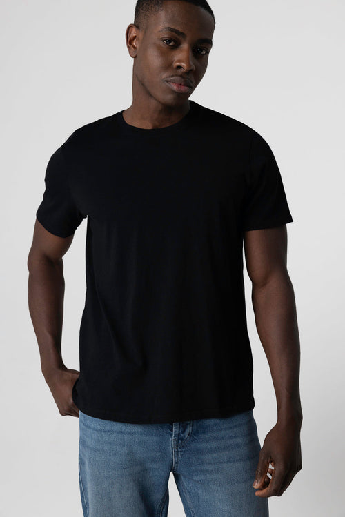 T-shirt Noir Patrice Col Rond Manches Courtes en Coton - MAJESTIC FILATURES