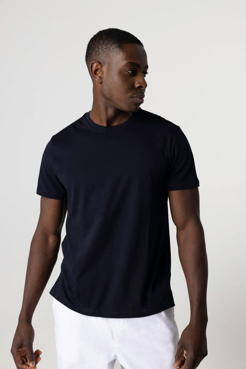 T-shirt Marine Patrice Col Rond Manches Courtes en Coton - MAJESTIC FILATURES