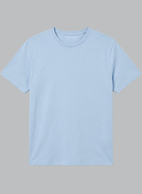 Round-Neck Short-Sleeve Organic Cotton T-shirt in Blue Calanques - MAJESTIC FILATURES