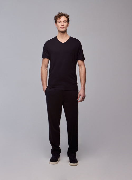 T-shirt Noir Paul Col V Manches Courtes en Coton - MAJESTIC FILATURES