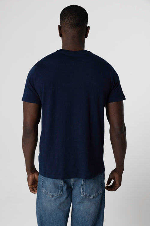 Marineblaues Paul Kurzärmeliges T-Shirt aus Baumwolle mit V-Ausschnitt - MAJESTIC FILATURES