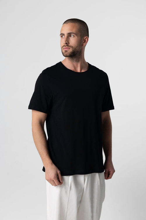 T-shirt Noir Col Rond Manches Courtes en Coton organique - MAJESTIC FILATURES