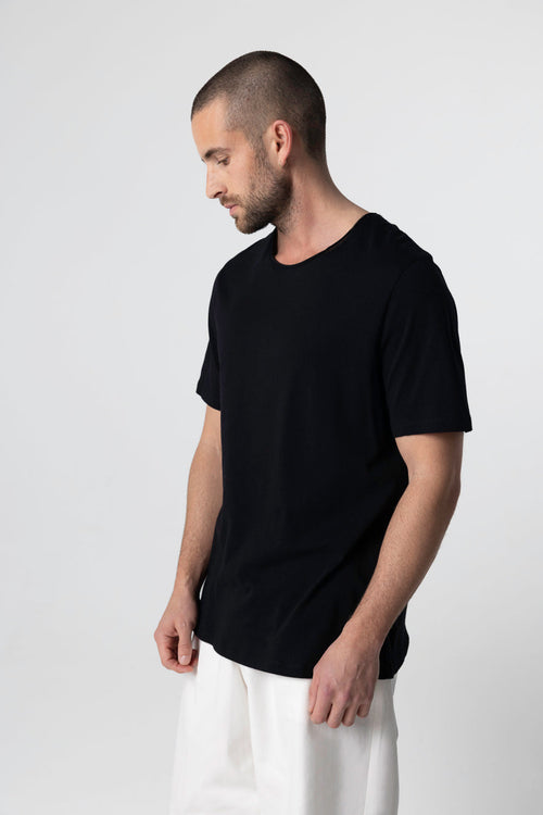 T-shirt Noir Col Rond Manches Courtes en Coton organique - MAJESTIC FILATURES