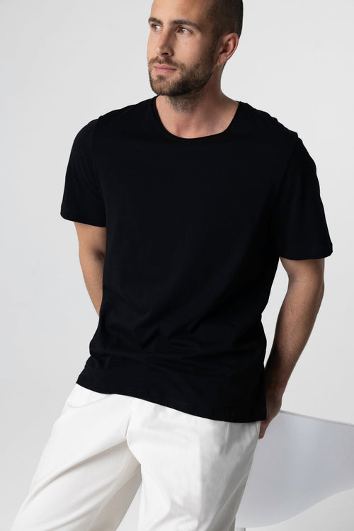 T-shirt Noir Col Rond Manches Courtes en Coton organique - MAJESTIC FILATURES