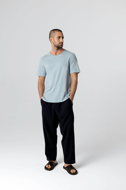 T-shirt Bleu Calanques Col Rond Manches Courtes en Coton organique - MAJESTIC FILATURES