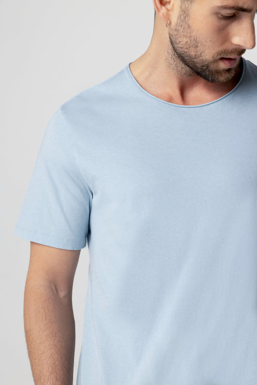 T-shirt bleu clair Col Rond Manches Courtes en Coton organique - MAJESTIC FILATURES