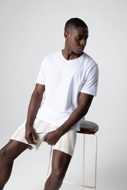 Camiseta blanca cuello en V y manga corta de algodón orgánico - MAJESTIC FILATURES