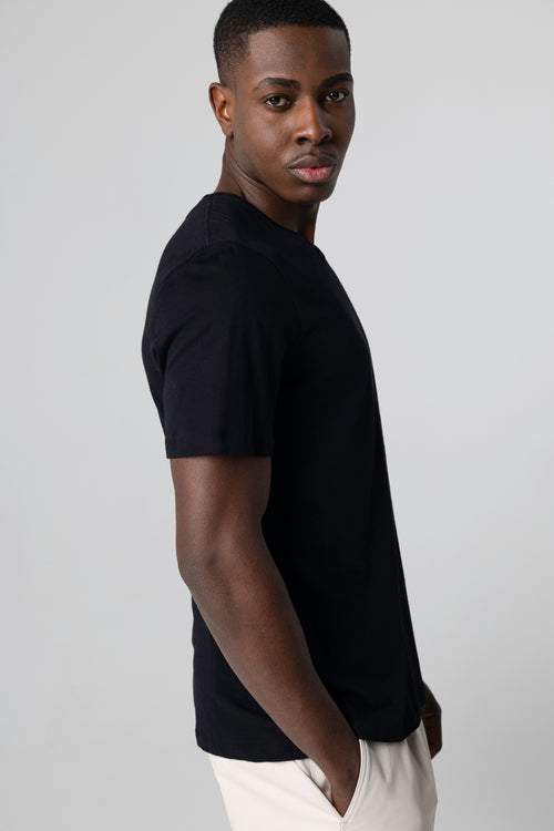 T-shirt Noir Col V Manches Courtes en Coton organique - MAJESTIC FILATURES