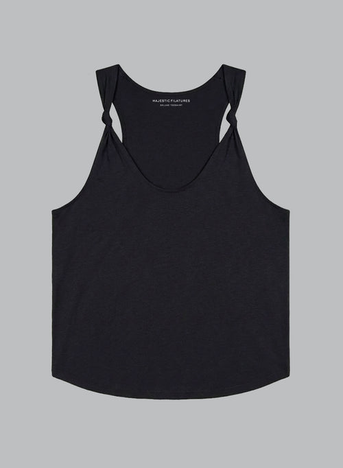 Ärmelloses Tanktop mit Rundhalsausschnitt aus Supima-Baumwolle in Schwarz - MAJESTIC FILATURES