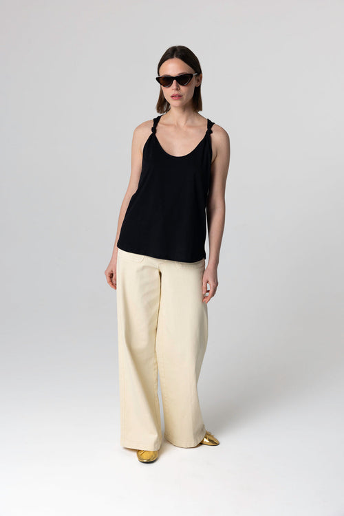 Black sleeveless round neck tank top in Supima cotton - MAJESTIC FILATURES