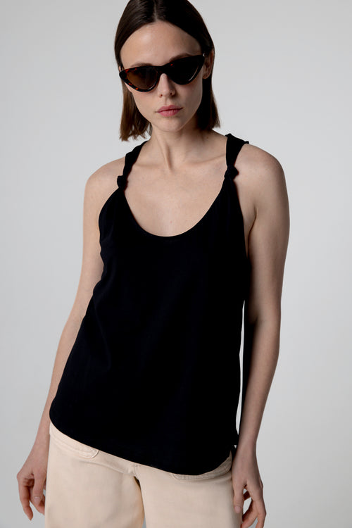 Débardeur Noir Col Rond Sans Manches en Coton supima - MAJESTIC FILATURES