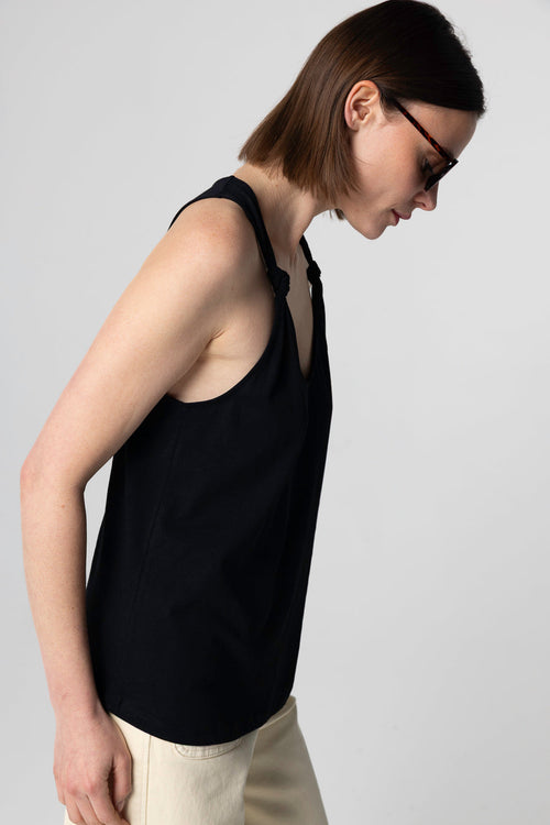 Black sleeveless round neck tank top in Supima cotton - MAJESTIC FILATURES