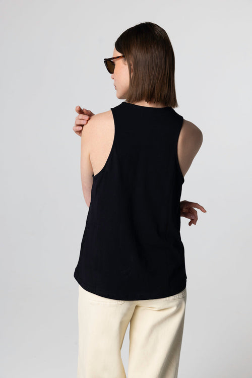 Black sleeveless round neck tank top in Supima cotton - MAJESTIC FILATURES