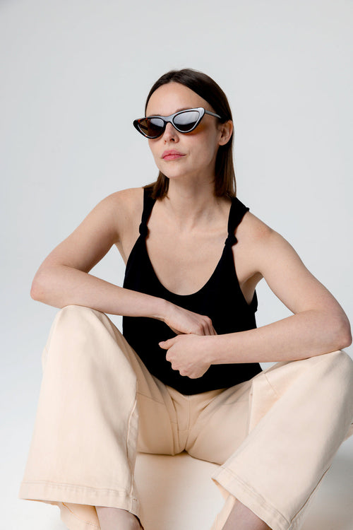 Black sleeveless round neck tank top in Supima cotton - MAJESTIC FILATURES