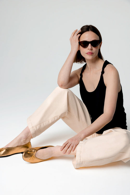 Black sleeveless round neck tank top in Supima cotton - MAJESTIC FILATURES