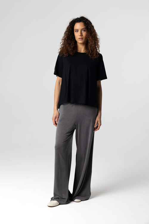 T-shirt Noir Col Rond Manches Courtes en Coton Supima - MAJESTIC FILATURES